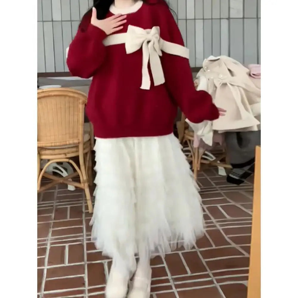 Christmas Bow Pullover Sweater for Women