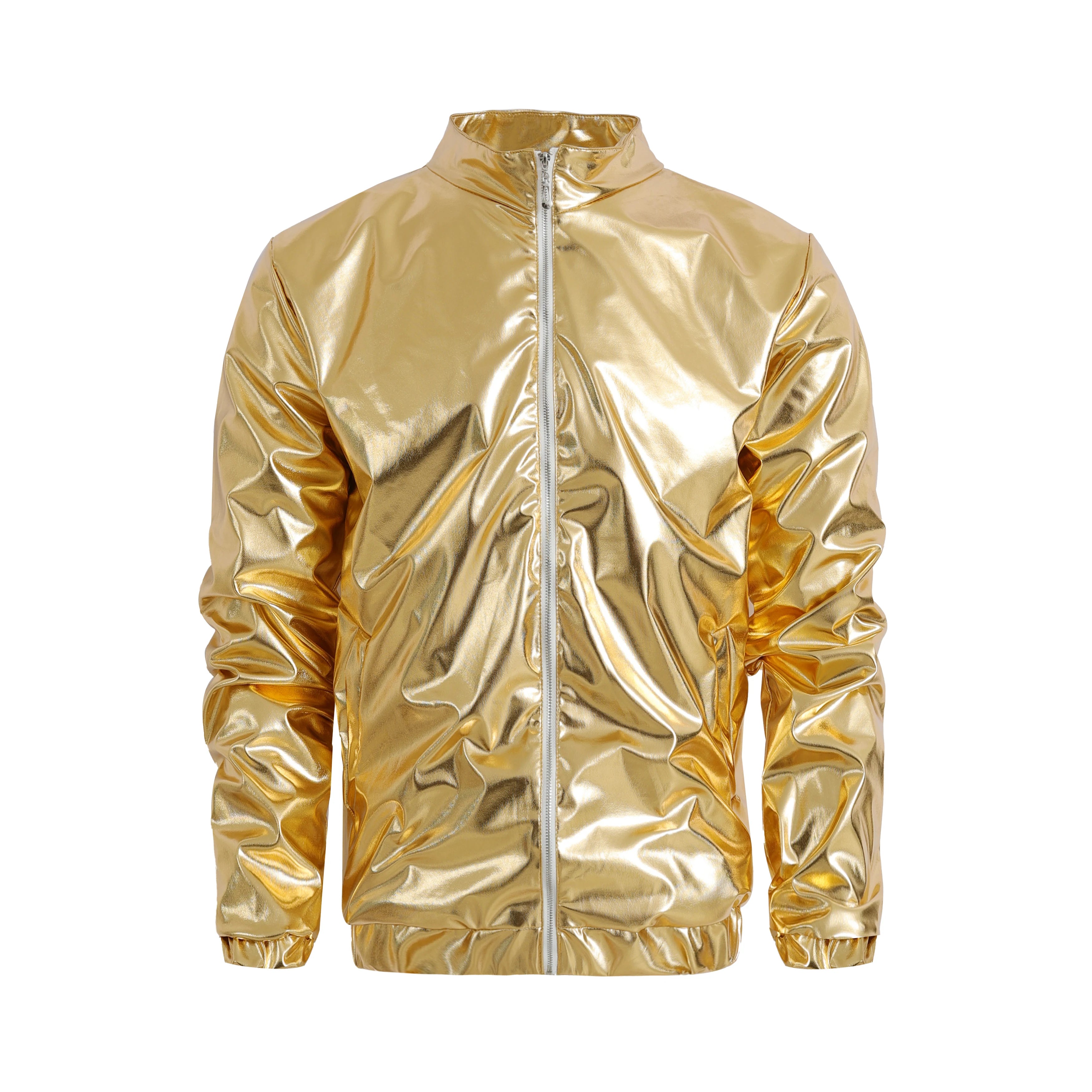 Men's Windbreaker Jacket - Reflective Gold Hip Hop Streetwear for Nightclub & Stage