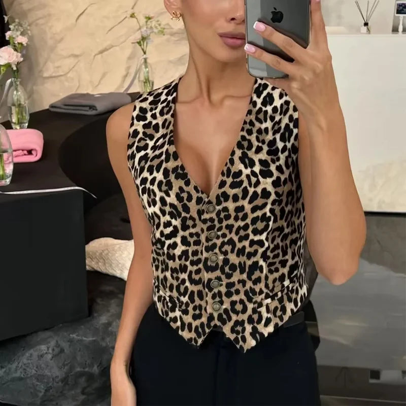 Mabel-Leopard Tank Top - Elegant Sleeveless Printed Vest