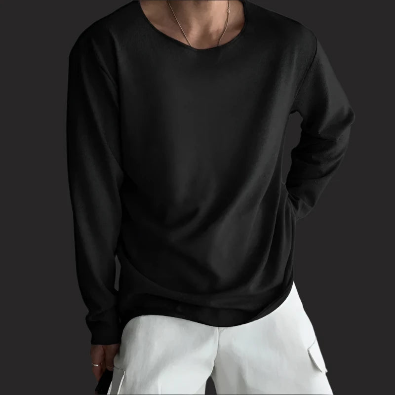 Ezra-Casual Long Sleeve Breathable O-Neck T-Shirt