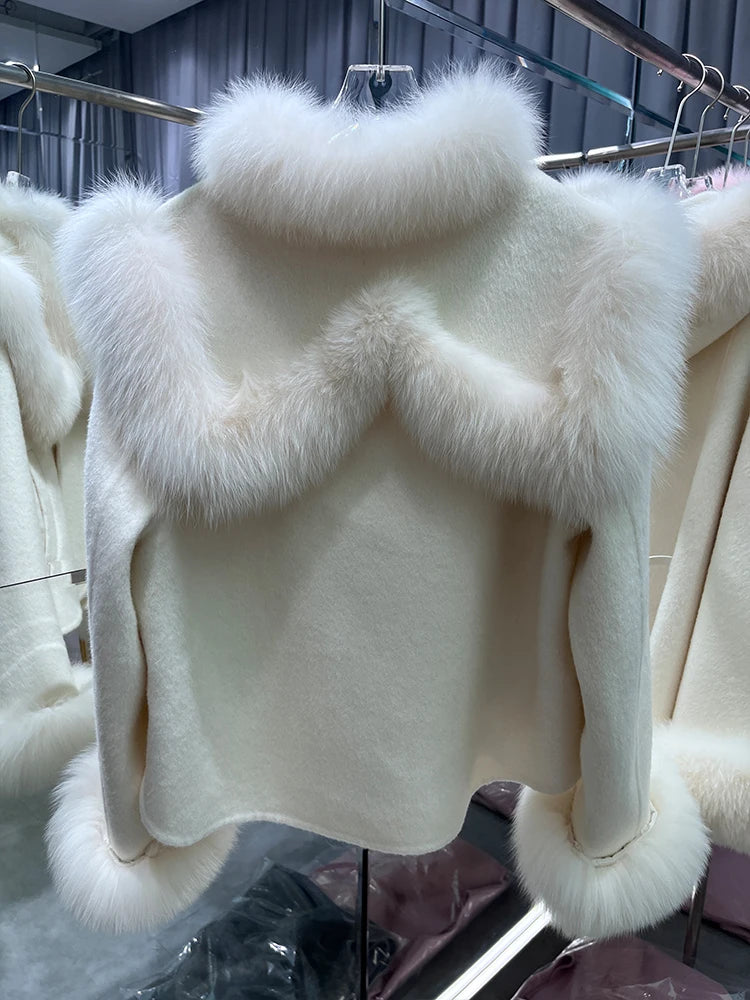 Daisy-Cashmere Wool with Natural Fox Fur Collar Jacket