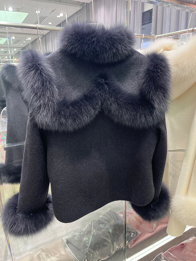 Daisy-Cashmere Wool with Natural Fox Fur Collar Jacket