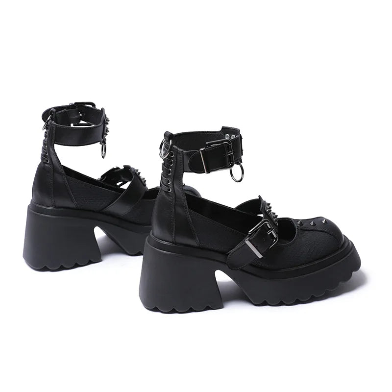 Eva-Gothic Punk Rivet Mary Janes Shoes