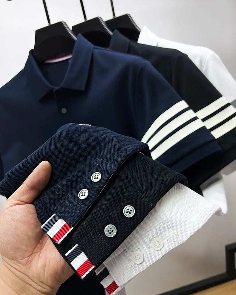 Otis-Luxury Stripe Korean High-End 100% Cotton Polo Shirt