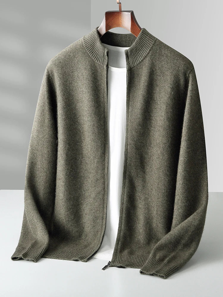 Rowan-Choice Premium Men's Merino Wool  Zippered Cashmere Sweater