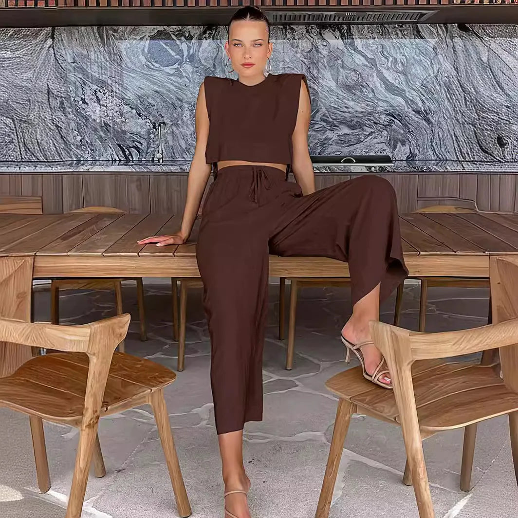 Stylish Top & Trousers Elegant Two-Piece Holiday Set