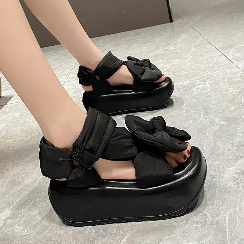 Willow-Thick Soled  Butterfly Knot Hook & Loop Platform Casual Beach Shoes