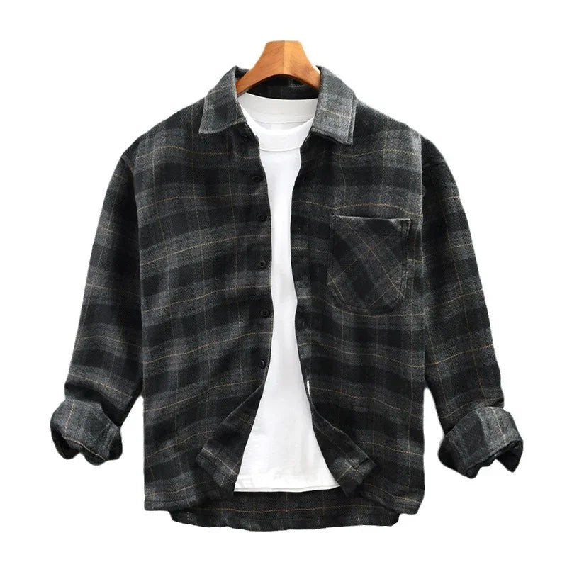 Louie-Fashionable Plaid Loose Fitt Long Sleeve Thickened Shirt Jacket