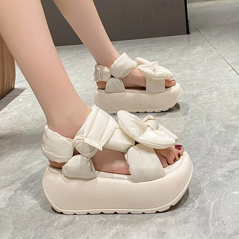 Willow-Thick Soled  Butterfly Knot Hook & Loop Platform Casual Beach Shoes