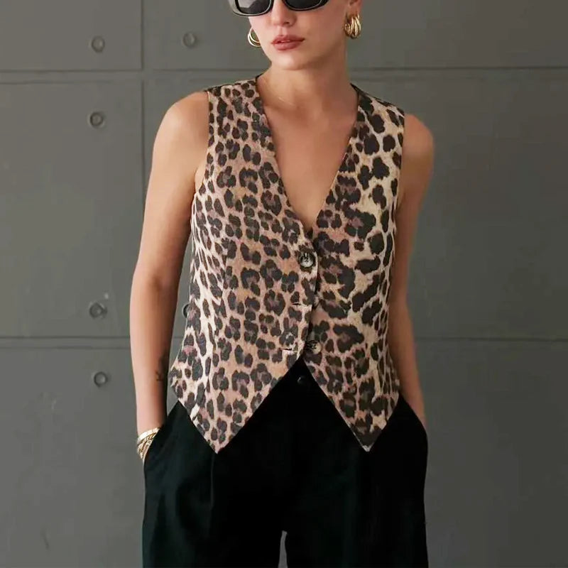 Mabel-Leopard Tank Top - Elegant Sleeveless Printed Vest