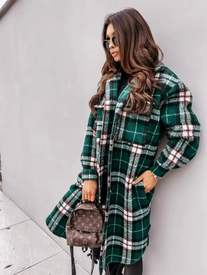 Layla-Checkered Button Style Elegant Long-Sleeved Shirt Jacket