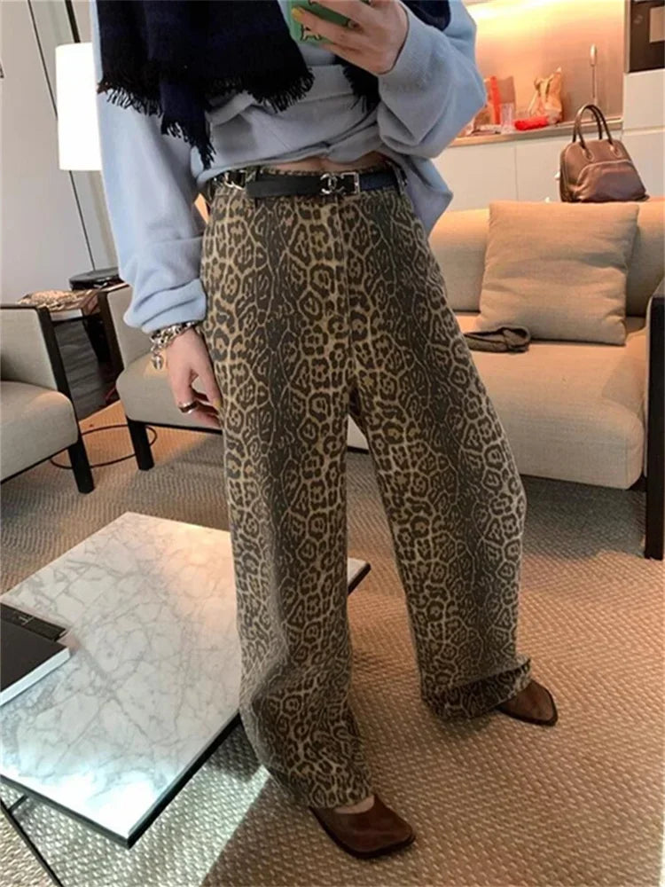 Bella-Vintage Street Leopard Print Trousers