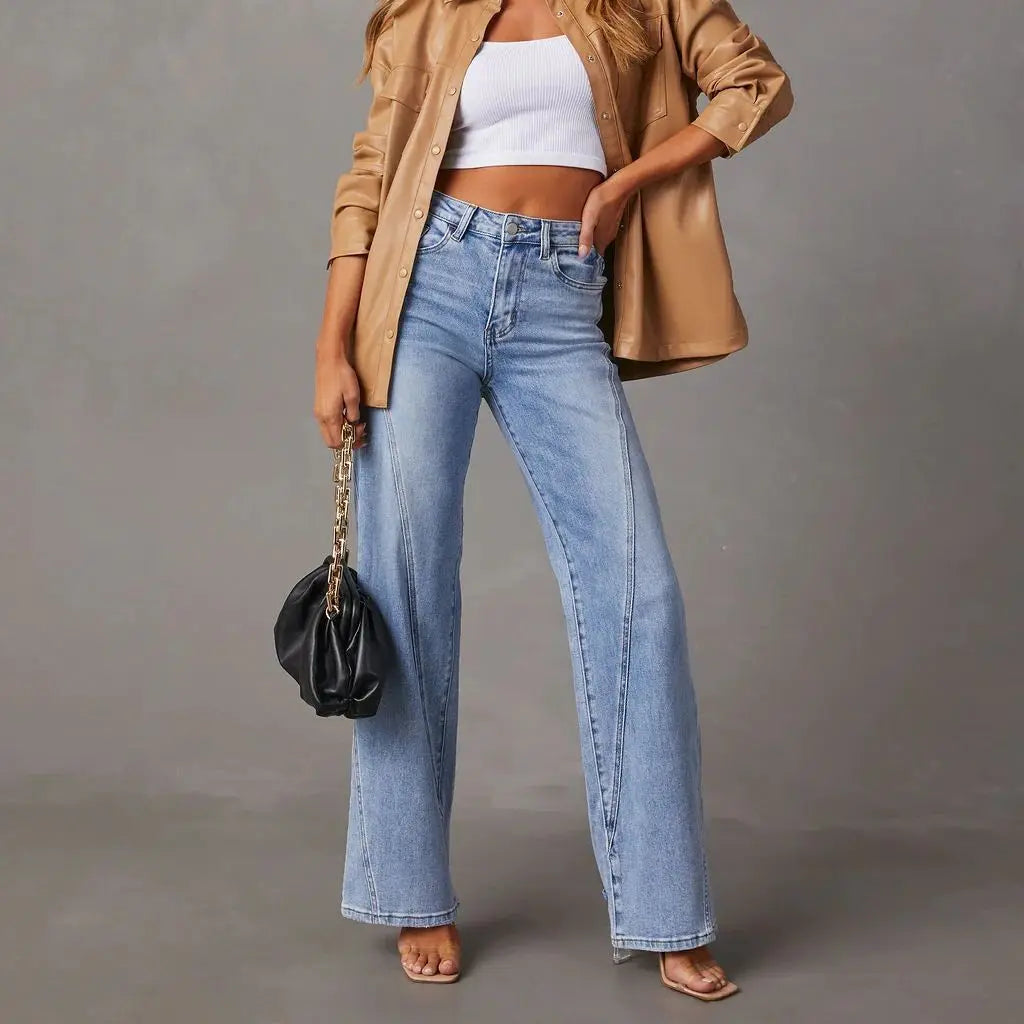 Layla-Fashion Solid Color Straight Leg Jeans