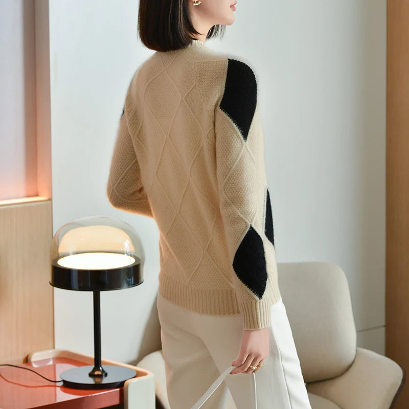 Sienna-Inspired Pure Wool O-Neck Sweater