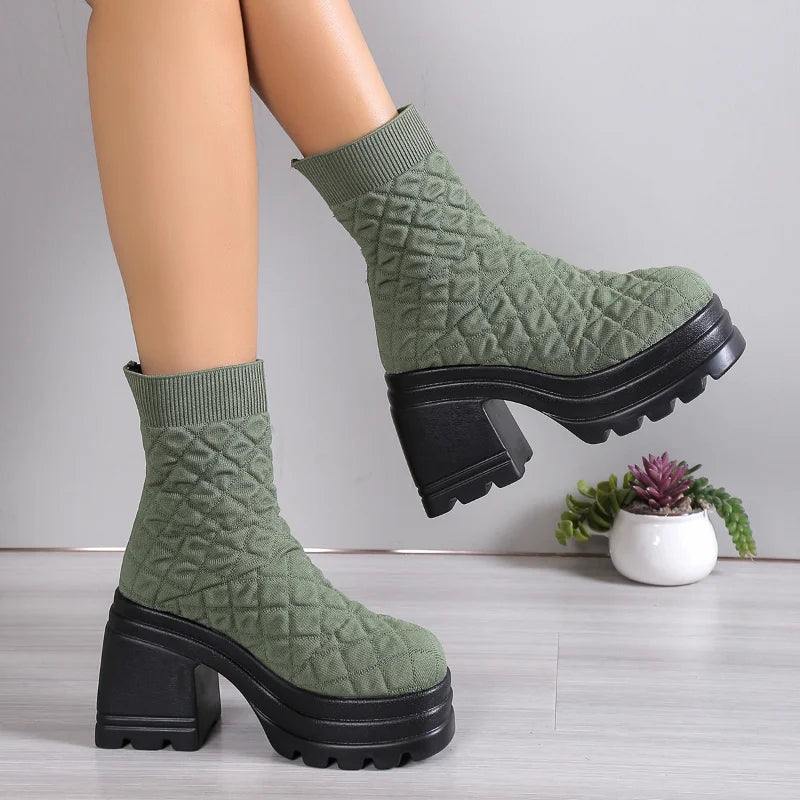 Violet-Knitted Chunky Stretch Sock Boots