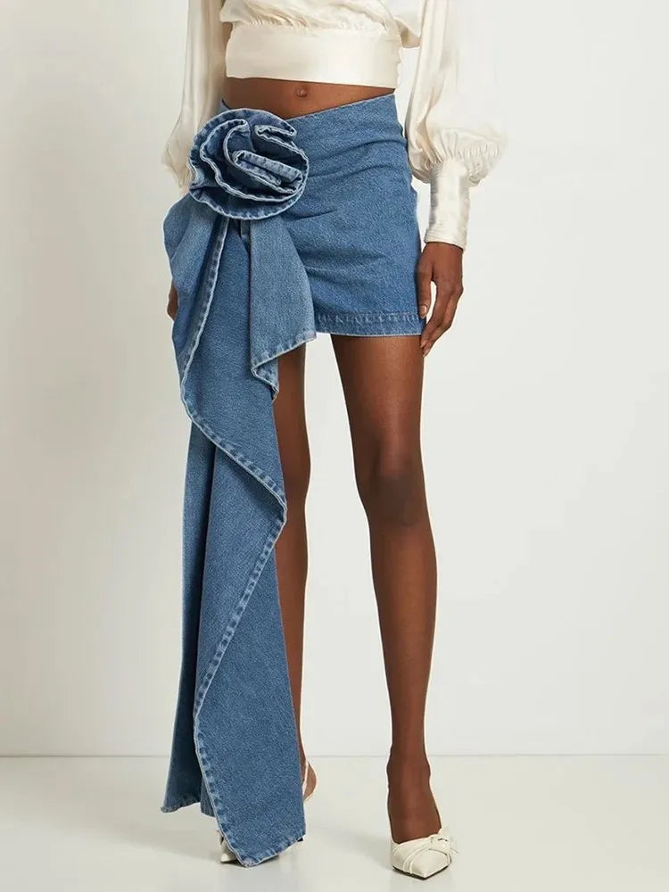 Esme-Patchwork Applique Denim Skirt