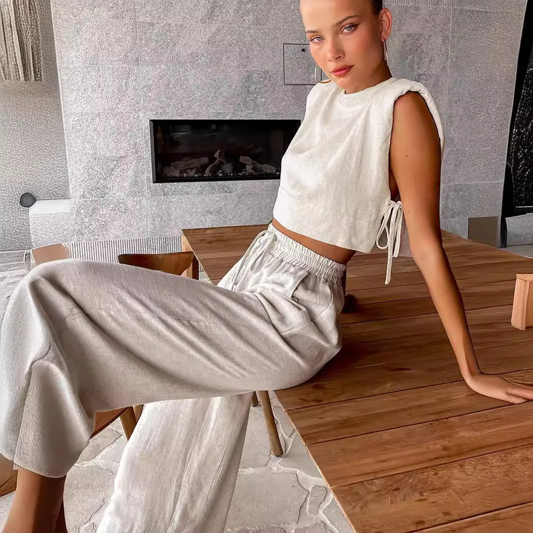 Stylish Top & Trousers Elegant Two-Piece Holiday Set