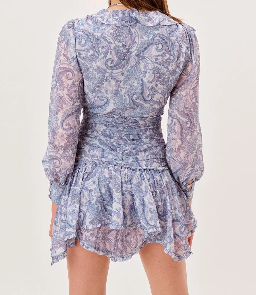 Floral Elegance-Blue Chiffon Mini Dress