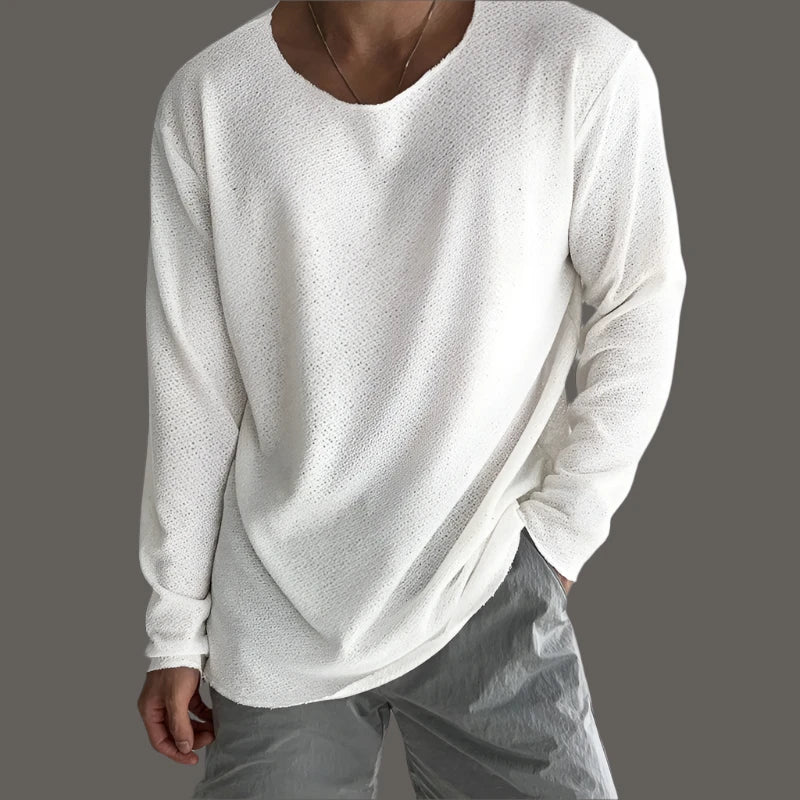 Ezra-Casual Long Sleeve Breathable O-Neck T-Shirt