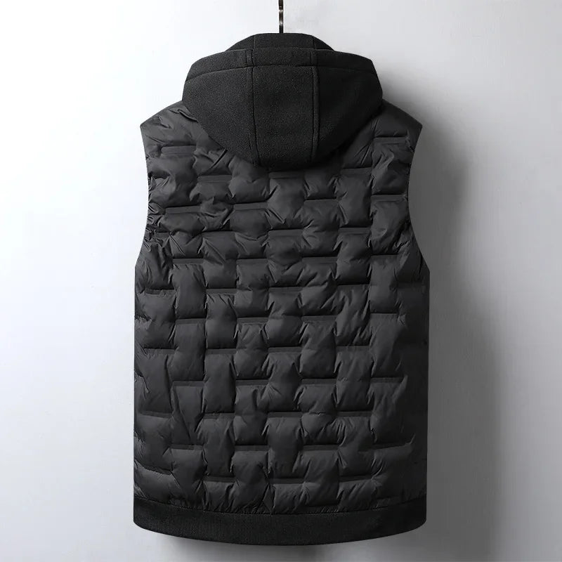 Ezra-Hooded Vest Detachable Cap Windproof Thicken Winter Waistcoat