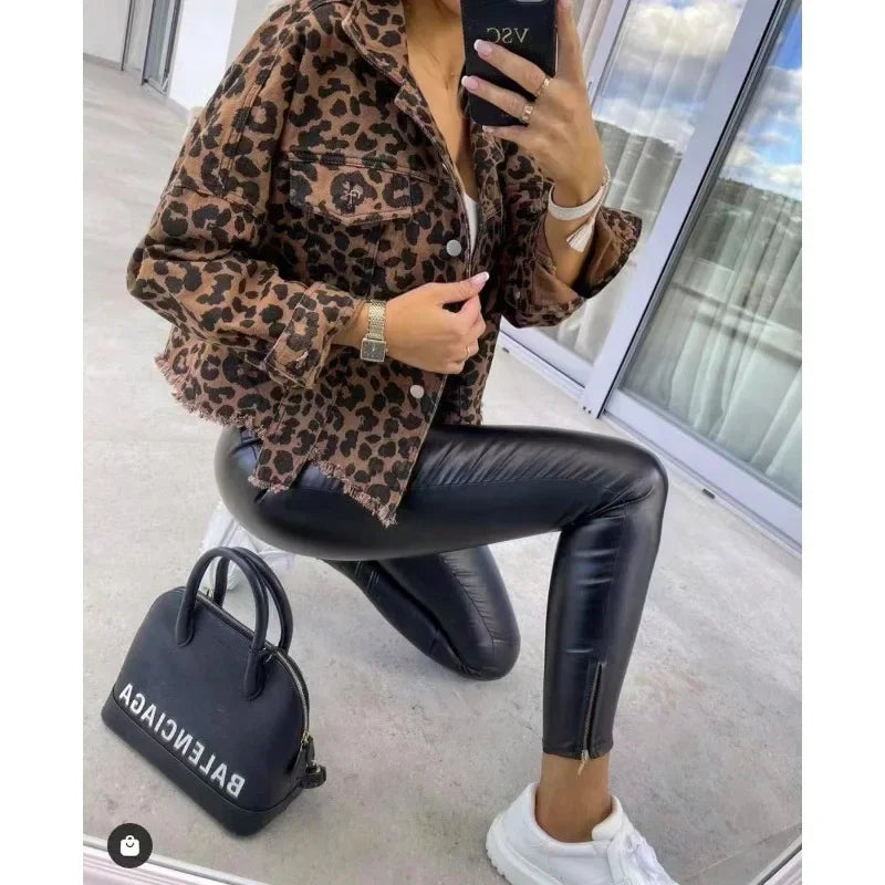 Zoe Spring Leopard Denim Coat – European & American Trendy Style