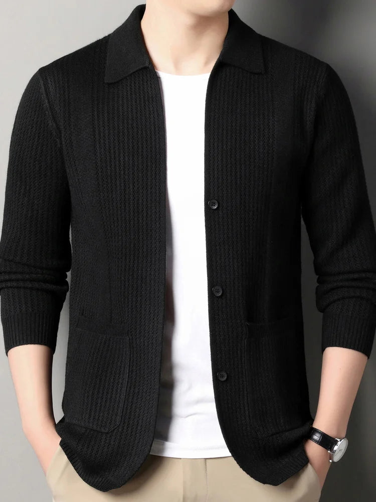 Rory-Cotton Lapel Cardigan Jacket-Thin Knitted Sweater Coat