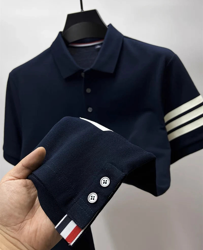 Otis-Luxury Stripe Korean High-End 100% Cotton Polo Shirt