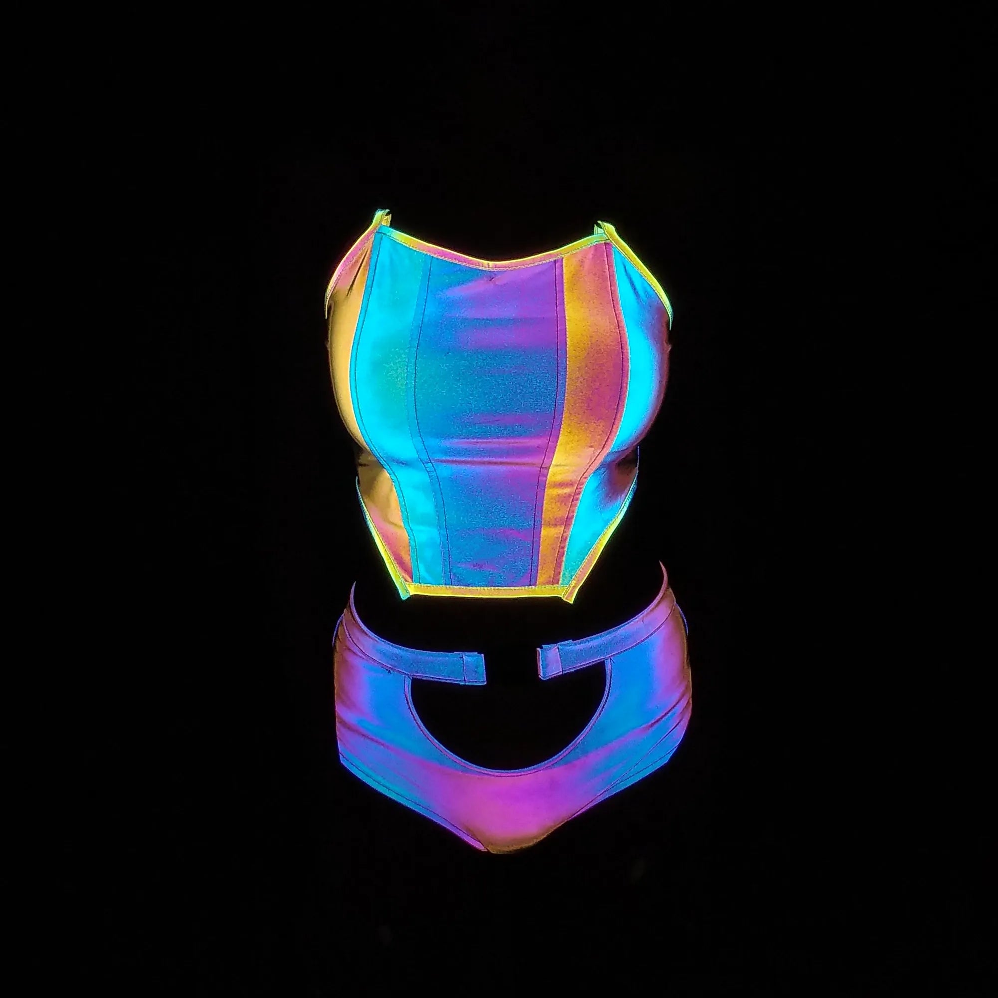 Sienna-Summer Rainbow Reflective Tank Top-Shiny Corset Style