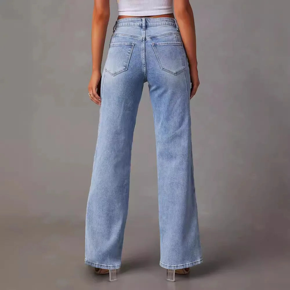 Layla-Fashion Solid Color Straight Leg Jeans