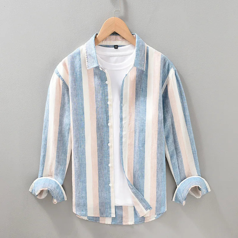 Fashion Yarn-Dyed Linen Long Sleeve Shirt