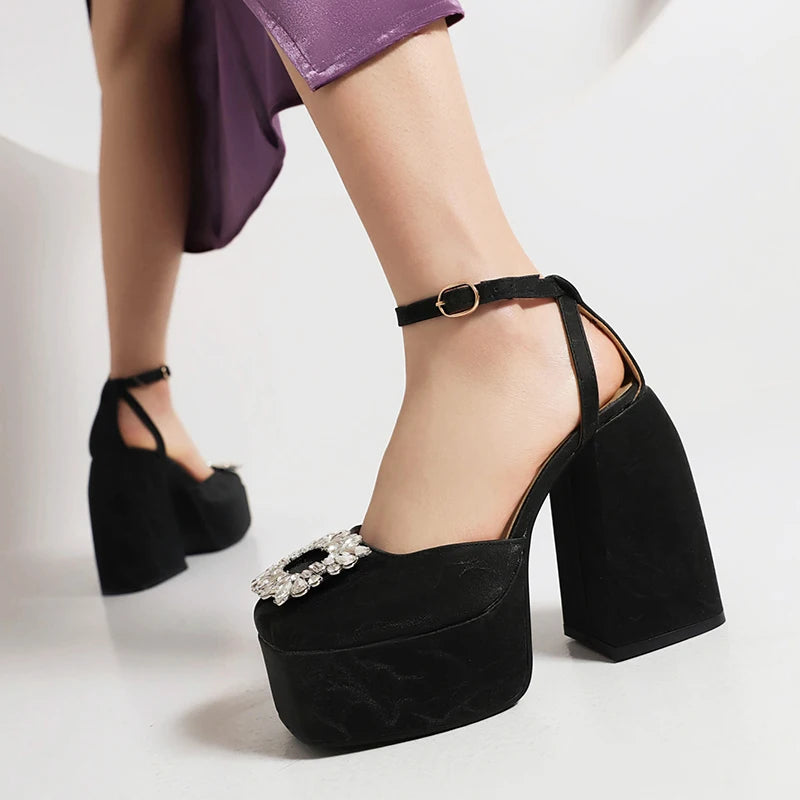 Mia-Plus Size Satin Ankle Strap Sandals