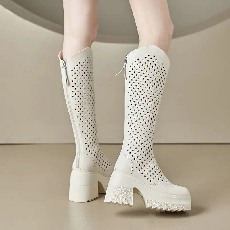 Mabel-Breathable Summer Motorcycle Platform Boots with Stylish Zip Design