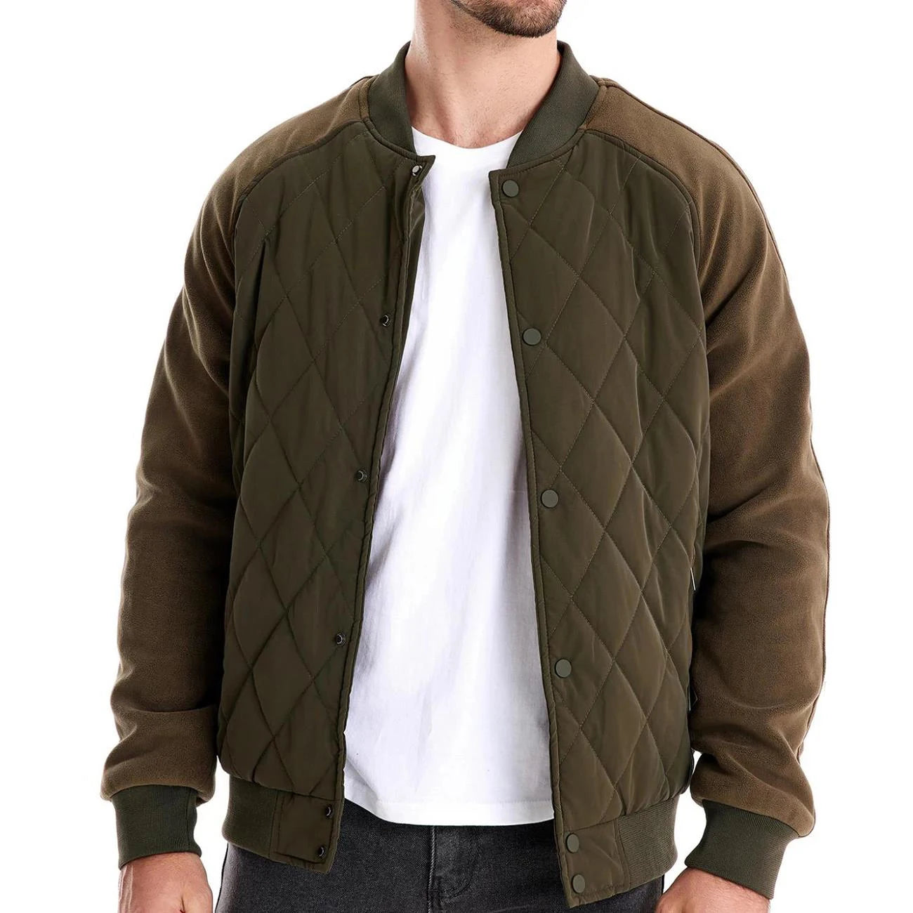 Men's Patchwork Fleece-Lined Bomber Jacket