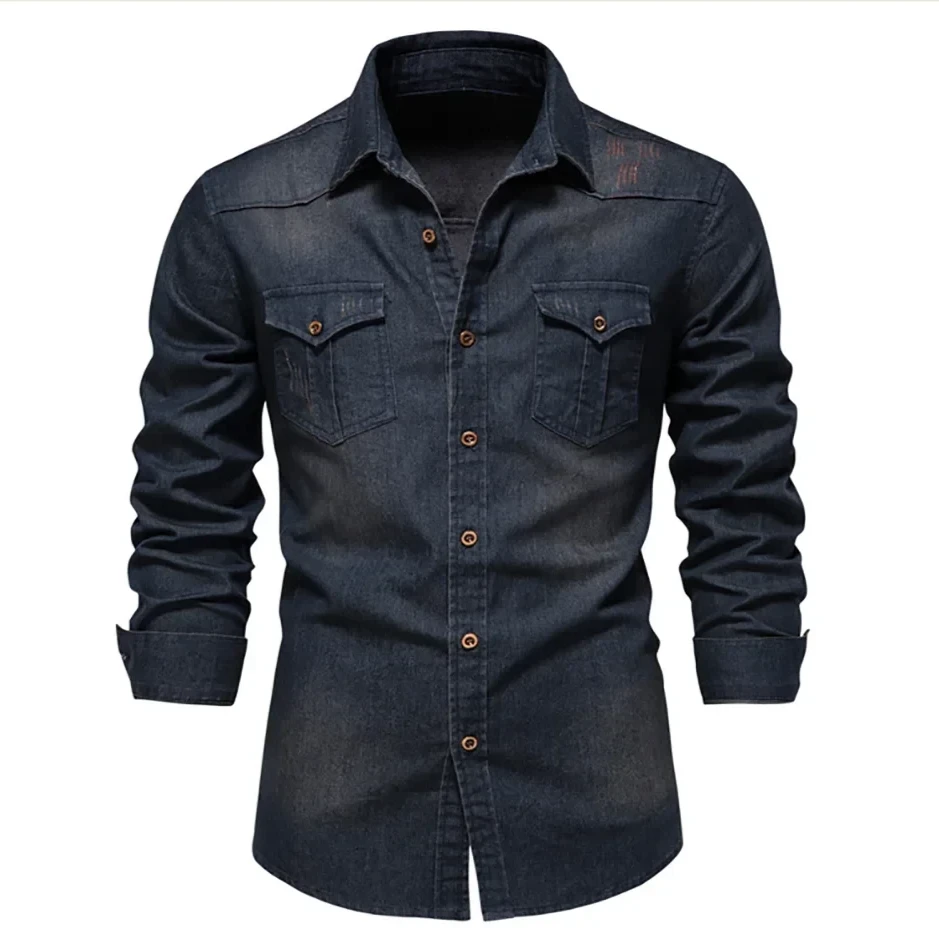 Austin-Elastic Cotton Denim Shirt, Comfortable Stretch Fit