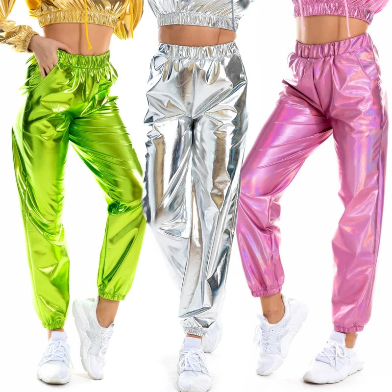 Women's Holographic Nightclub Dance Trousers - Hip Hop DJ Stage Party Pants