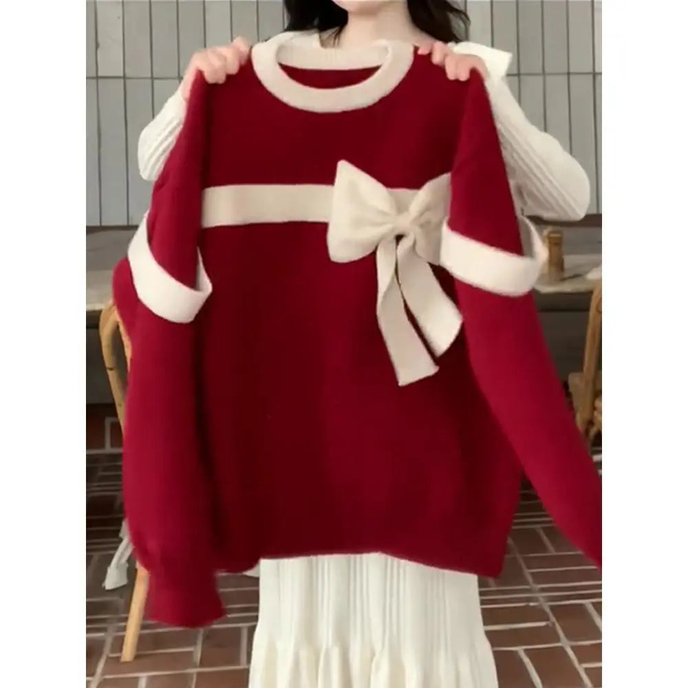 Christmas Bow Pullover Sweater for Women