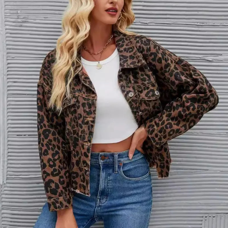 Fashion Leopard Print - Women's Tassel Hem Jacket