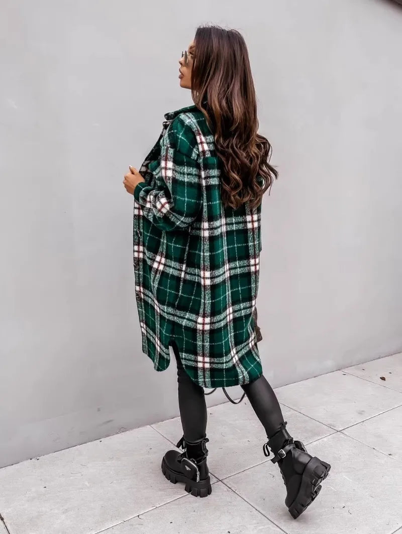 Layla-Checkered Button Style Elegant Long-Sleeved Shirt Jacket