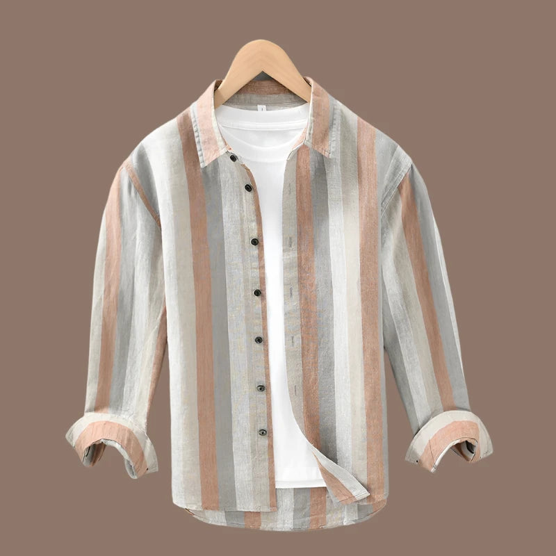 Fashion Yarn-Dyed Linen Long Sleeve Shirt