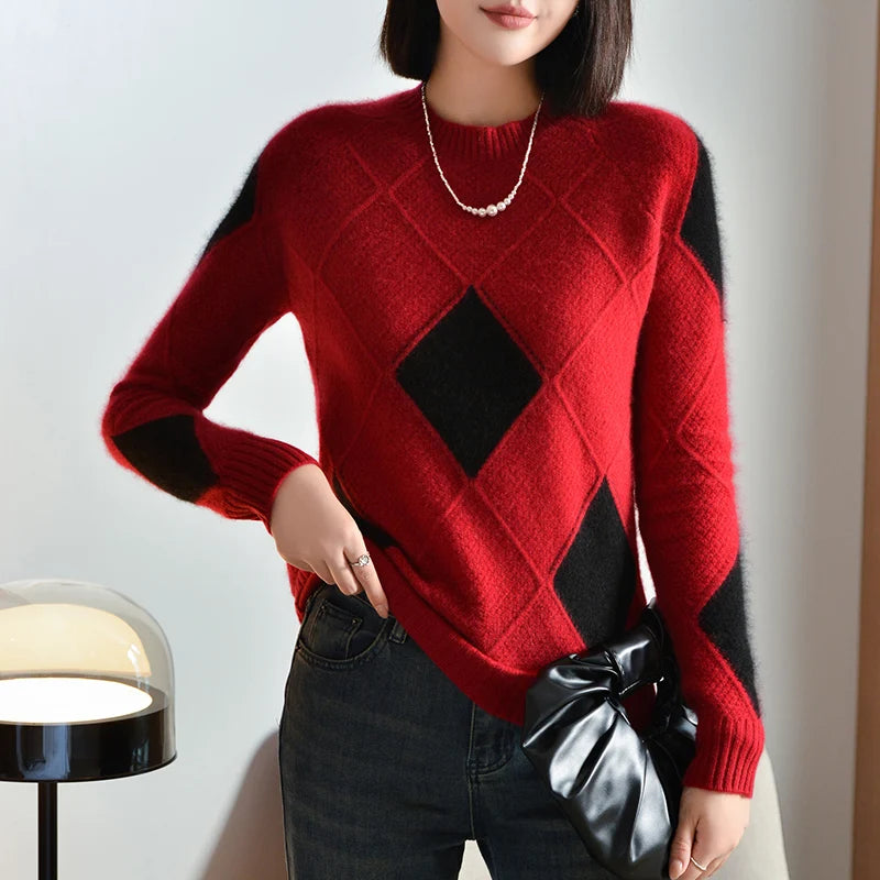 Sienna-Inspired Pure Wool O-Neck Sweater