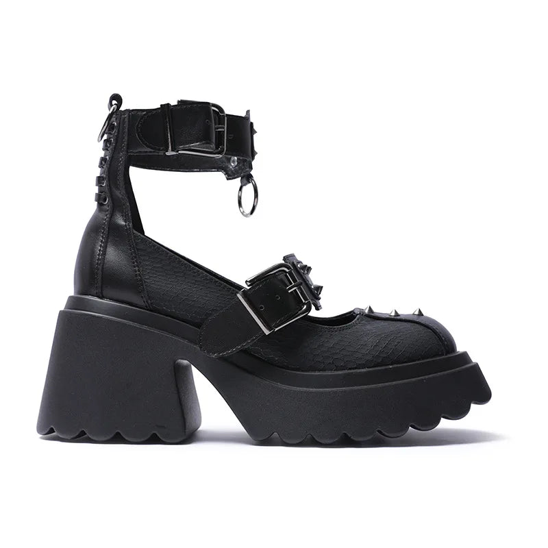 Eva-Gothic Punk Rivet Mary Janes Shoes