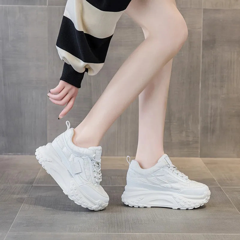 Luxe:Silver Leather Platform Sneakers