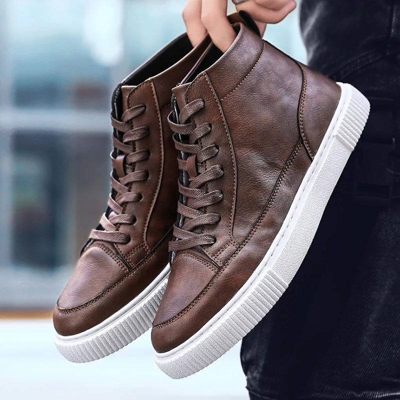 Fashion Casual - Men's High-Top Leather Sneakers