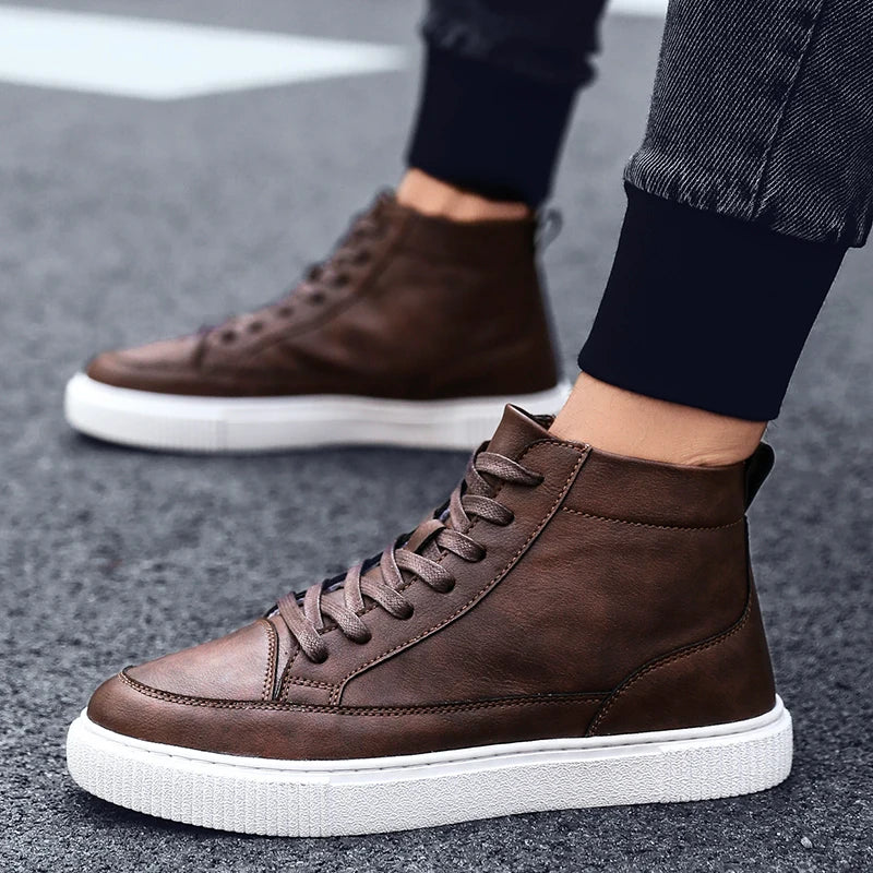 Fashion Casual - Men's High-Top Leather Sneakers