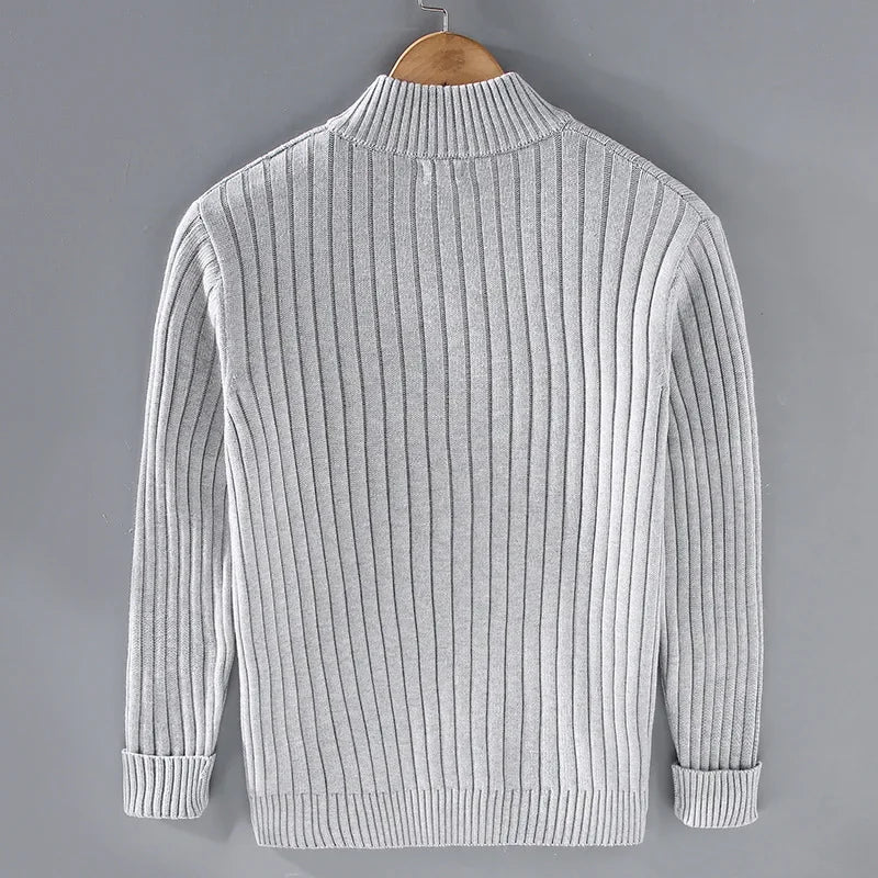 Bodhi-Thickened Cotton Cardigan - Stand Collar Zipper Knit Sweater