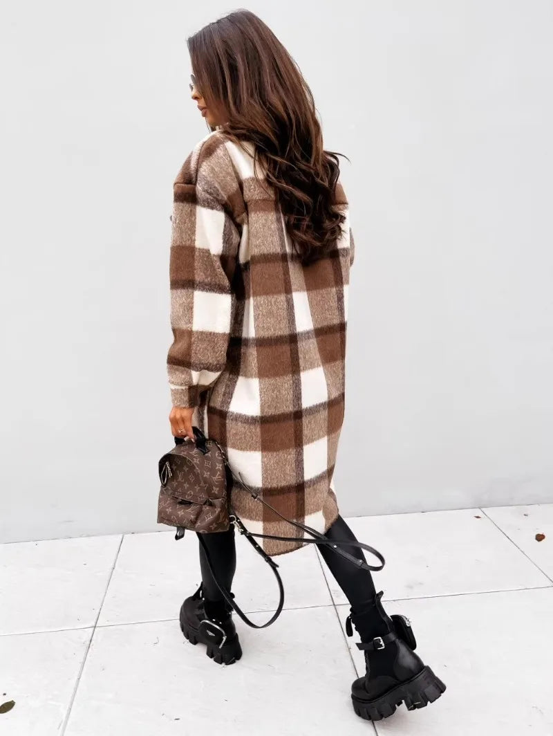 Layla-Checkered Button Style Elegant Long-Sleeved Shirt Jacket