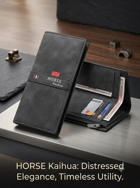 Imperial Horse Men's Bifold Wallet – Premium Leather Card Holder with Cash & Coin Pocket | Black
