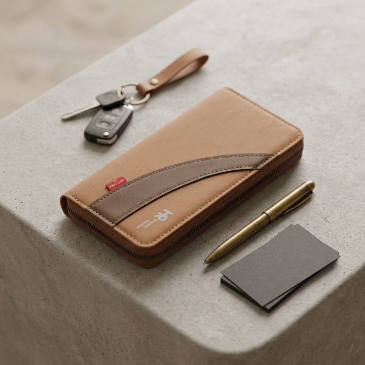 MR Premium Leather Wallet for Men – Brown Zip Around Bifold Wallet with Multiple Card Holders & Coin Pocket