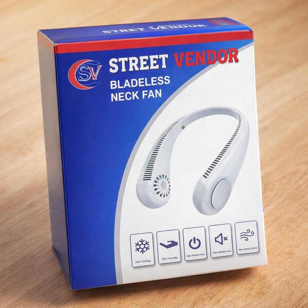 STREET VENDOR Silicone Bladeless Neck Fan – Hands-Free Portable Personal Cooling Fan