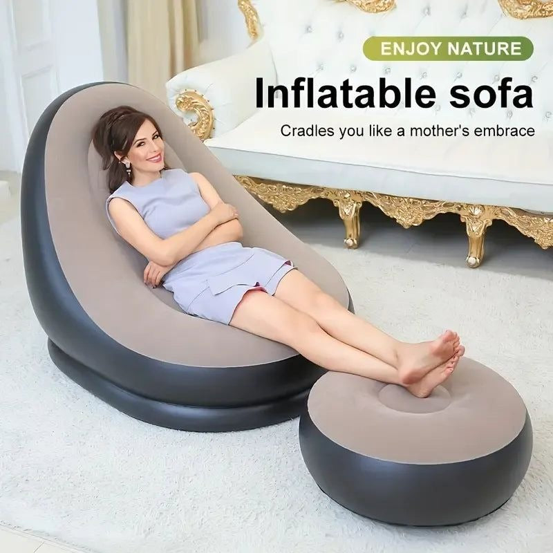Luxury Inflatable Lounge Chair with Ottoman – Modern Air Sofa Set with Air Compressor